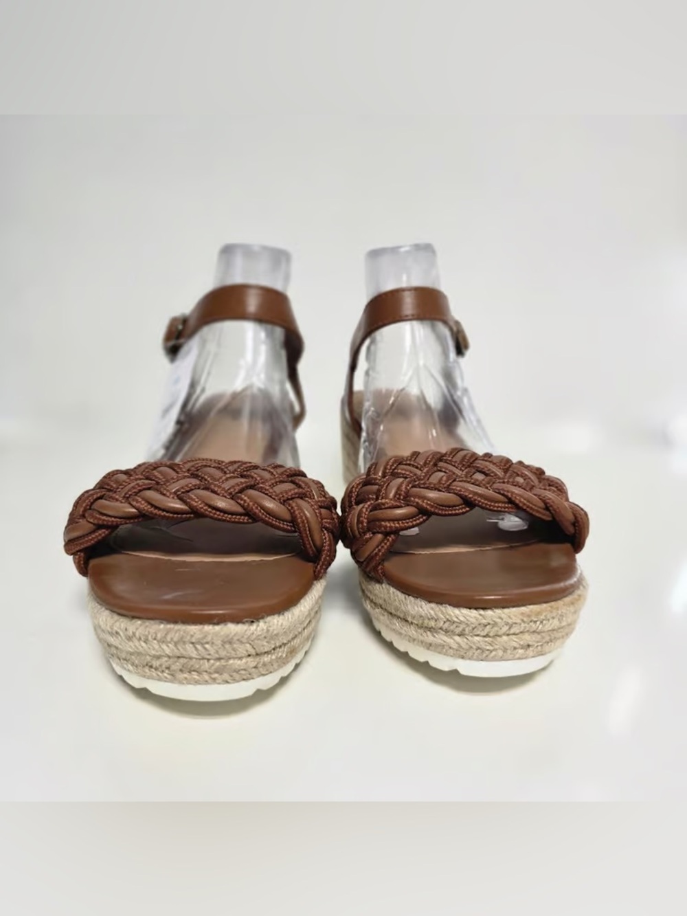Time and Tru Brown Braided Espadrille Wedge Sandals